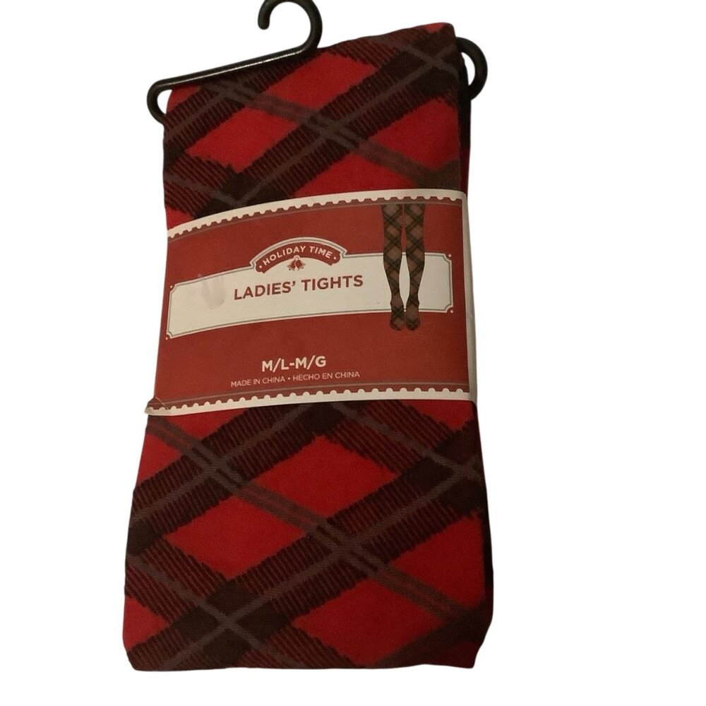 Holiday Time Ladies‎ Plaid Tights Red/Black M-L Academia